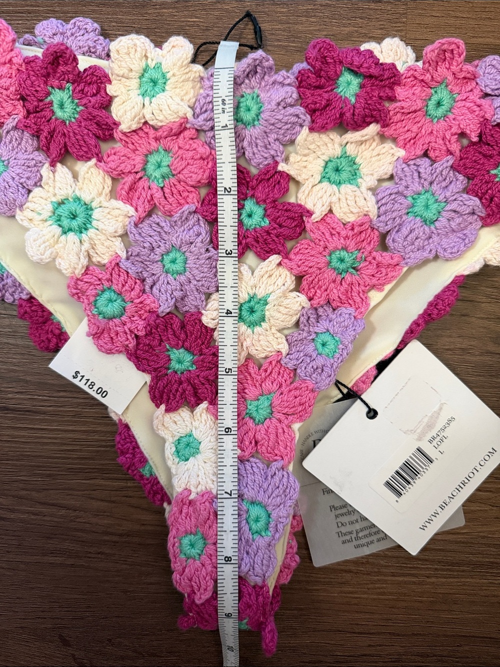 Beach Riot Womens Large Floral Crochet Bikini Set Pink Purple LOFL New With Tags - Picture 6 of 7